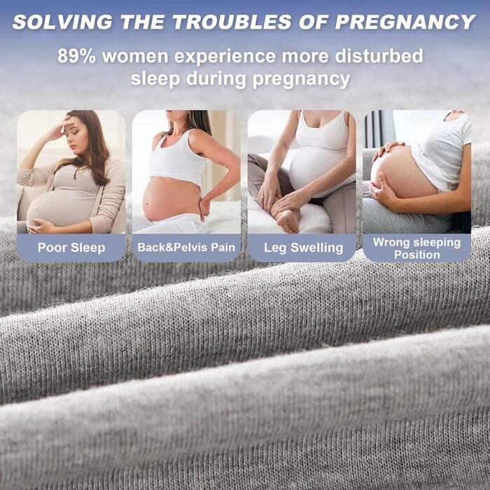 Подушка для вагітних Avmvnvc U-подібної форми, XXL, для сну на боці, знімний чохол з джерсі (сірий)