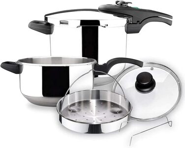 Набір сковорідок Magefesa Athenas 4+6L з корзиною та скляною кришкою, нержавіюча сталь 18/10, індукційне дно, термодифузійне дно