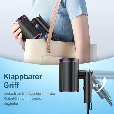 Фен JANOLTY для подорожей: компактний, іонний, з дифузором та насадкою | 2400W, 3 швидкості, тихий мотор | У комплекті сумка