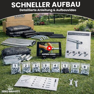 Батут Zero Gravity Ultima 4 Ø366 см: Комплект з драбиною, чорний, TÜV GS, швидке складання для вулиці