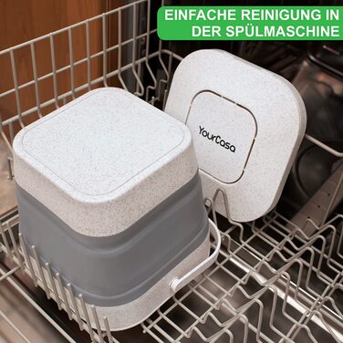 Відро для компосту YourCasa - складне-4 л - для побутових органічних відходів на кухні - стійке до запахів і миється-екологічно чисте органічне відро для сміття з кришкою Кухонне відро для органічних відходів (сіро-білий)