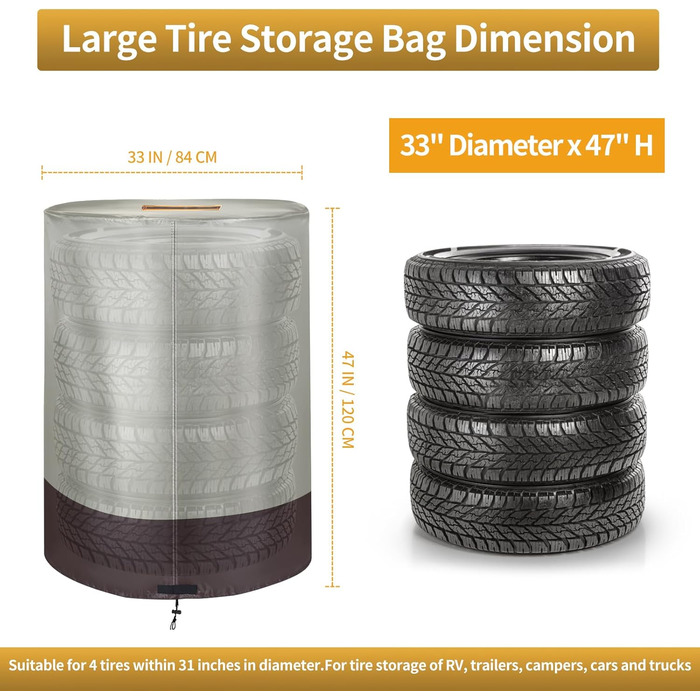 Міцна сумка для коліс автомобіля 420D, універсальна, для 4 коліс, з блискавкою та водовідштовхувальним покриттям, розмір 84x120 см (бежева та коричнева)