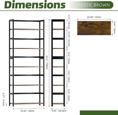 5-ярусна полиця для книг, індустріальна полиця з бамбуковим каркасом, сучасна вітрина, органайзер для зберігання з дерева для вітальні, домашнього офісу, рустикальний коричнево-чорний колір