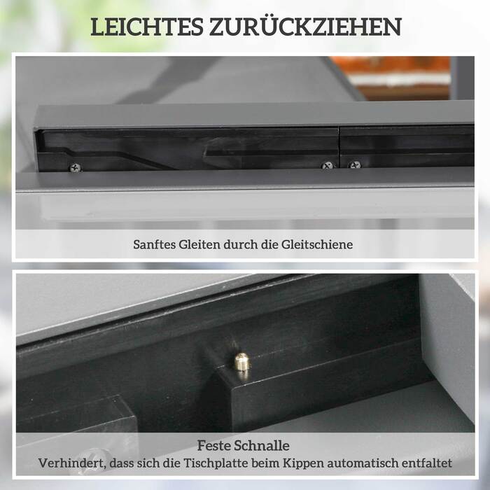 Розкладний садовий стіл для відпочинку на відкритому повітрі, розширюваний буфетний стіл, стійкий до погодних умов, 160 см × 80 см × 75 см, Чорний