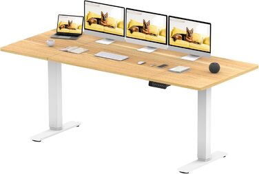 Електричний стіл SANODESK 200x80 см, регульований по висоті, 2 мотори, з пам'яттю, колір білий+ахорн, для роботи стоячи та сидячи