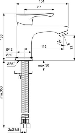 Змішувач для раковини Ideal Standard Alpha, хром, без зливу, FirmaFlow, CLICK, Easy Fix