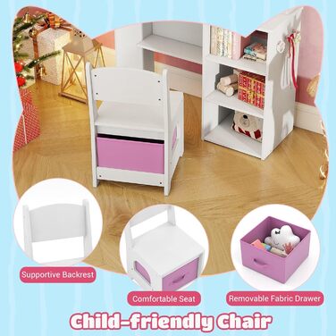 Дитячий туалетний столик LIFEZEAL 2 в 1 з дзеркалом та пуфом, з шухлядою, для дівчаток від 3 років (білий)