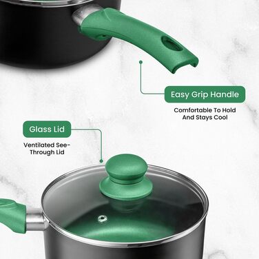 Набір каструль та сковорідок Chef's Star, 11 предметів, антипригарне покриття, алюміній, зелений