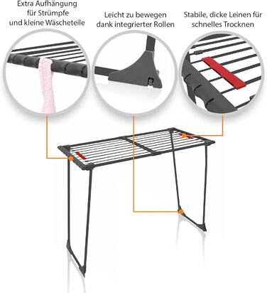 Телескопічна сушильна стійка BigDean 20 м з коліщатками - TV Rheinland Winged Dryring Rack (Антрацит)