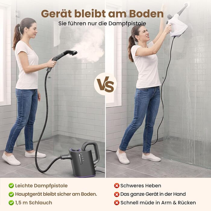 Портативний відпарювач 550 мл, 1500 Вт, з аксесуарами, для кухні, ванної, вікон, авто та оббивки (фіолетовий)