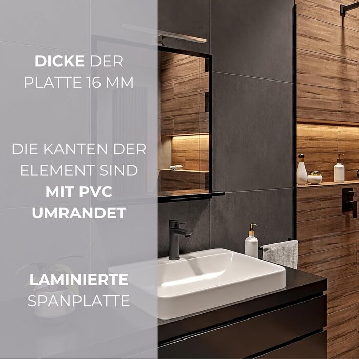 Дзеркало для ванної кімнати HAJDUK FURNITURE з підсвічуванням 4000K IP44, 70x60 см - сучасне прямокутне дзеркало з полицею та LED-підсвічуванням, чорний колір, преміум-якість