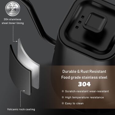 Електричний чайник з нержавіючої сталі 1L з лебідь-шийкою, функцією підтримки тепла 24 години та швидким нагрівом 1200W з індикатором температури