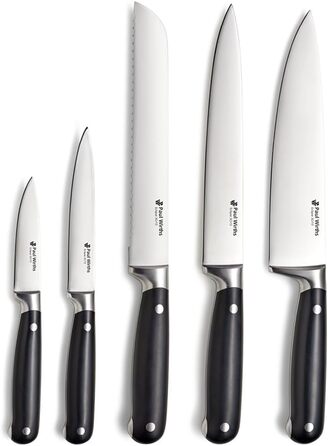 Набір ножів Paul Wirths Eclipse, 5 предметів: ніж для хліба, ніж кухарський, ніж для шинки, ніж універсальний, ніж для очищення | Чорний | Надзвичайно гостре лезо | 37 x 23,5 x 9,5 см