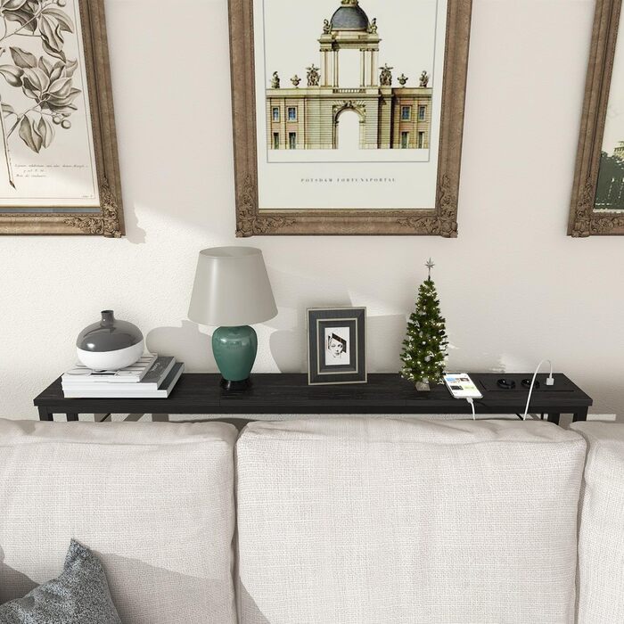 Консольний столик VEDECASA з розеткою та USB-портами - 2 шт. (120x15x80 см, чорний)