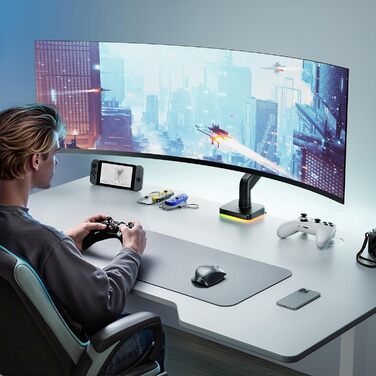 Кріплення для монітора ARES WING Ergonomic RGB, 17-49 дюймів, регульоване по висоті, поворотне, нахилене, RGB LED (білий/чорний)