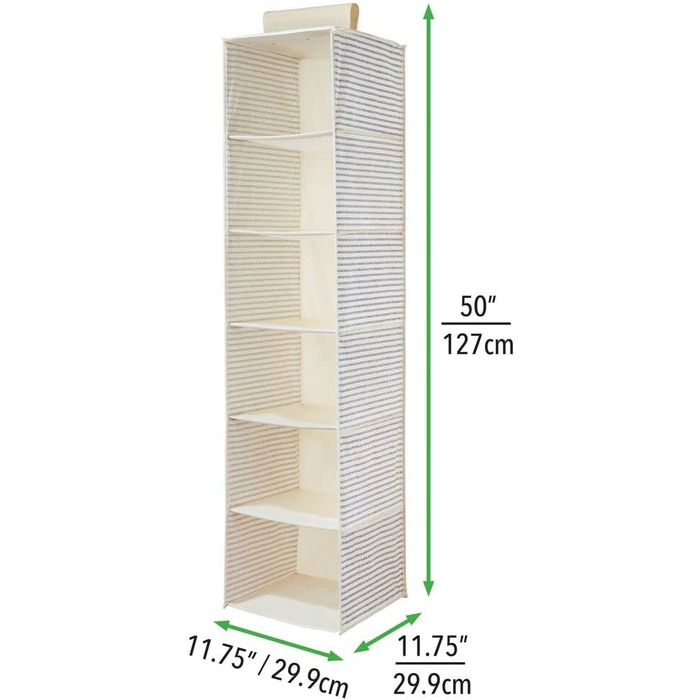 Підвісна тканинна шафа mDesign 6 полиць смугастий для одягу, ременів, клатчів білий/синій