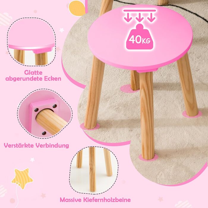 Детский туалетный столик Dreamade с табуретом и съемным зеркалом, принцесс-стиль, с ящиком, из дерева, для девочек (белый/розовый)