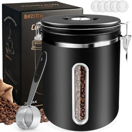 Контейнер для кави 1 кг з нержавіючої сталі з герметичним клапаном, вікном та мірною ложкою