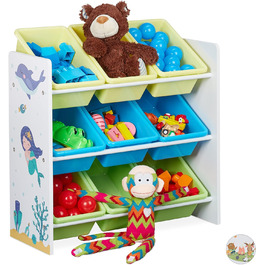 Дитяча полиця Relaxdays, 9 коробок для зберігання, мотив русалки, МДФ, пластик, полиця для іграшок HBT 67x65x31.5 см, барвистий
