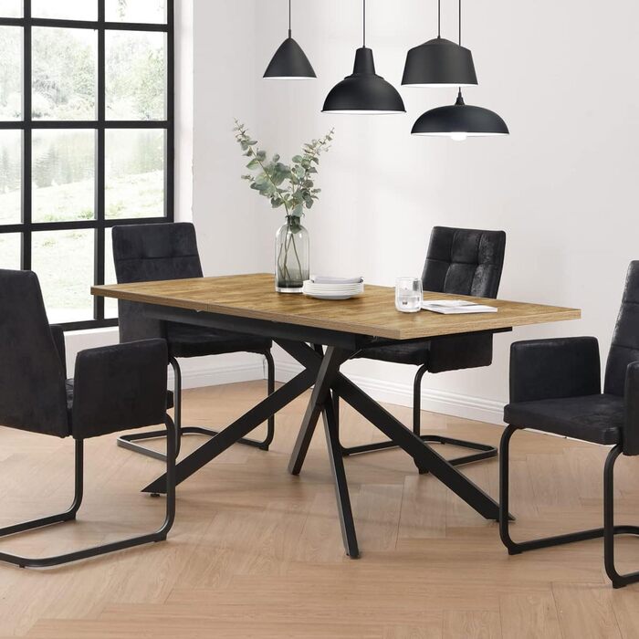Розсувний обідній стіл B&D LARS 120-160 x 80 см для кухні/їдальні, стиль Industrial Modern, колір дикий дуб/чорний