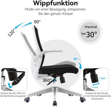 Офісний стілець SIHOO ергономічний з регульованими підлокітниками, підтримкою попереку, м'якою спинкою з сітки та коліщатками, поворотний комп'ютерний стілець (Чорний, Сучасний)