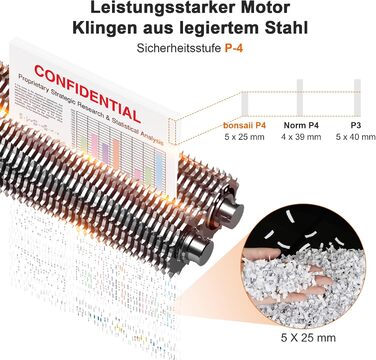 Шредер Bonsaii P4, 12 аркушів, 21 л, знищення карт/CD/скріпок, для офісу та дому