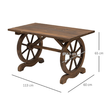Outsunny Garden Table Балконний стіл з масиву дерева Дерев'яний стіл Форма колеса Атмосферостійкий Природний 113 x W60 x H65 см | Аосом