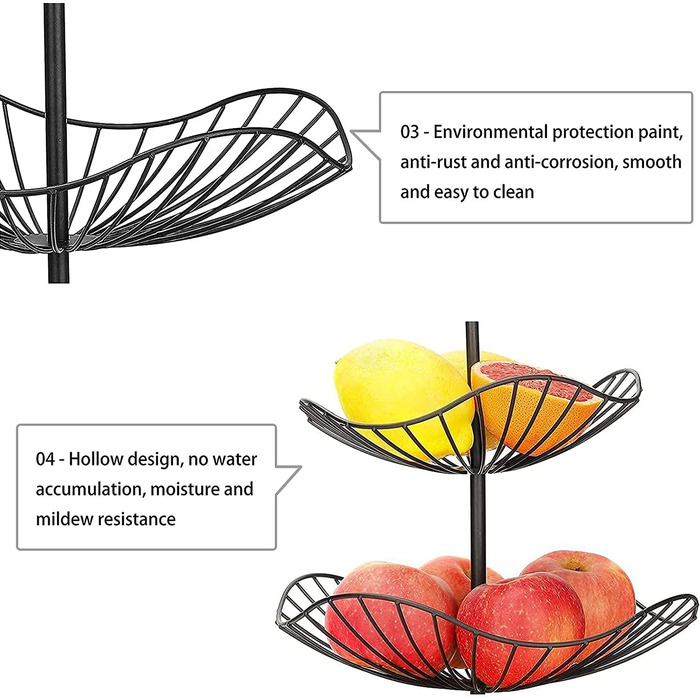 Поверховий металевий кошик для фруктів, двоярусна кошик для овочів, сервірувальна кошик ваза для фруктів для більшого простору на стільниці-вміщує фрукти &, 3-
