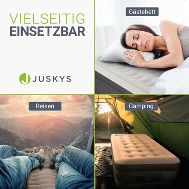 Надувний матрац Juskys самонадувний 150x200 см з вбудованим насосом - 2 місця, для гостей або кемпінгу, водонепроникний, блакитно-білий (сірий, одинарний)