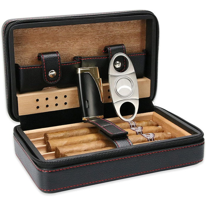 Ручний виготовлений цигарковий вологомір, портативний шкіряний кедр, набір для цигарок для подорожей, кедрове цигаркове футляру для 4 цигарок, аксесуари для цигарок