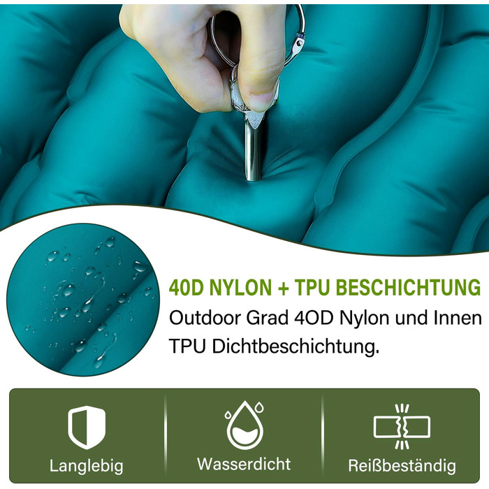 Кемпінговий надувний килимок Yuzonc з вбудованим насосом та подушкою, компактний легкий матрац для походу та пляжу (Темно-зелений)