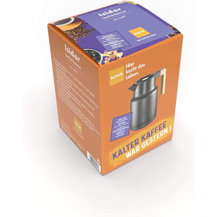 Термос Rohe Germany Isidor, 1.4 л, з нержавіючої сталі, чорний