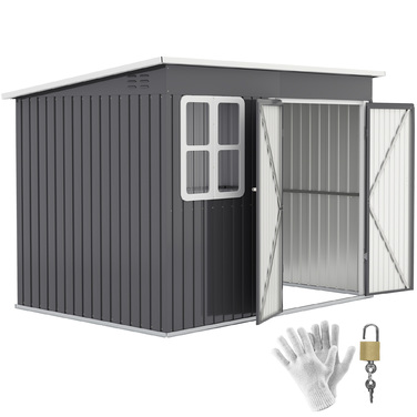 Outsunny Garden Shed 4,13 м³, Садовий сарай, 260 x 177 x 190 см, Садовий сарай з вікном, Двері, що замикаються, Гараж для велосипедів, Сталева садова шафа, для заднього двору, Сад, Темно-сірий | Аосом