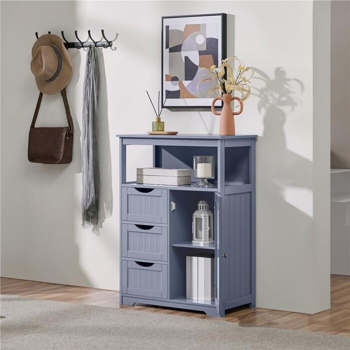 Шафа для ванної кімнати Yaheetech з 3 висувними ящиками та 1 дверцятами, регульовані полиці, 66x35x90 см (Сірий)