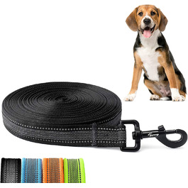 Буксирний трос Toozey для собак 10 м прогумований повідець для собак від маленьких до великих з ремінцем на зап'ясті і сумкою для зберігання-чорний (ширина 2,5 см)