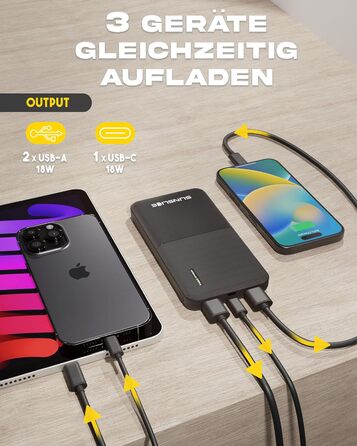 На 10000 мАг, USB-C і 2 шт. USB-A, швидка зарядка 18 Вт для смартфонів, 10 - Power Bank