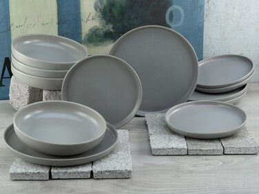 Набір посуду серії Uno 16шт, комбінований набір з керамограніту (сірий, посуд 12шт), 22978