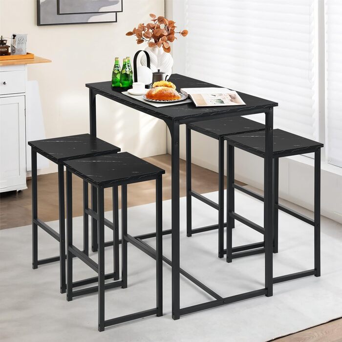 Набір барного столу та 4 стільців для кухні/бару (чорний)