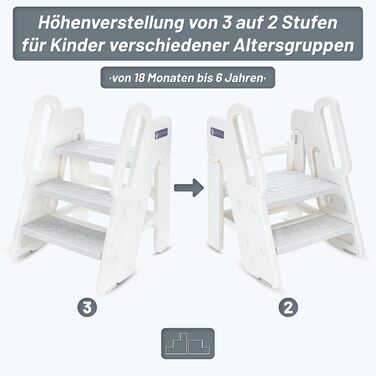 Дитячий тривалий стільчик Funecho: регульована висота, безпечні сходинки, антиковзаюча поверхня, пластик, сірий