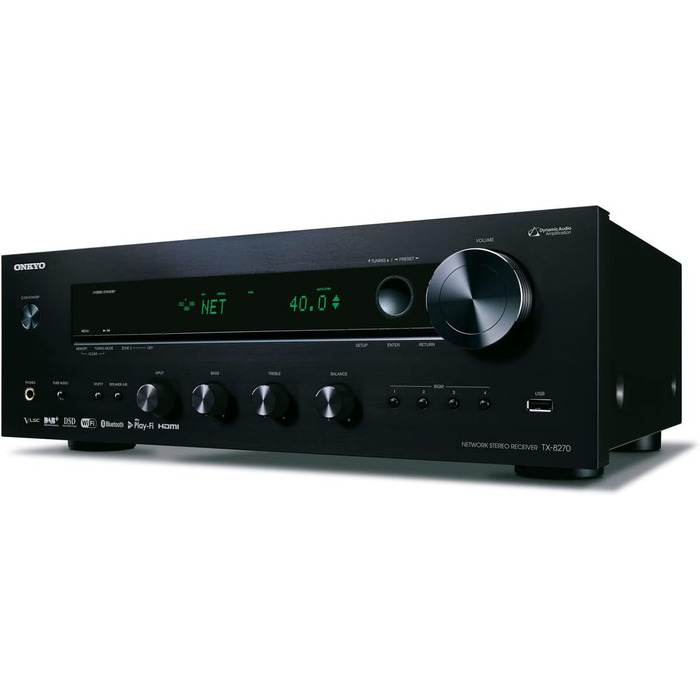 Стереоприймач Onkyo TX-8270(S), 160 Вт/канал, Bluetooth, Wi-Fi, потокове передавання, DAB/FM, Чорний