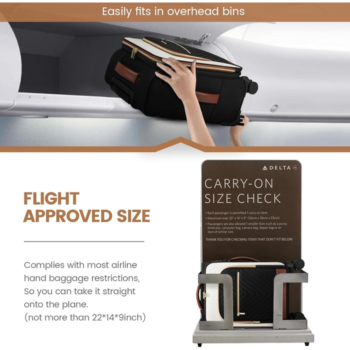 LOVEVOOK Набір валіз ручної поклажі: ручна валіза, середнього розміру, 20 дюймів, з відділенням для ноутбука 17 дюймів, легка, для жінок, подорожі, ділові поїздки, чорний, білий, коричневий