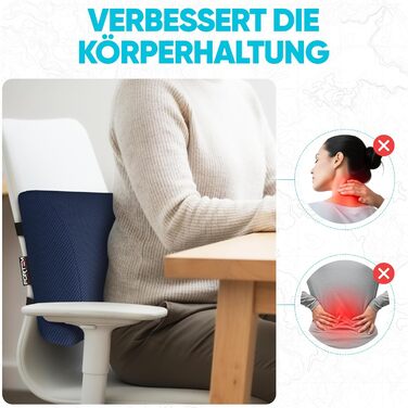 Подушка під поперек FORTEM з ефектом пам'яті для авто, ігрового та офісного стільця, ортопедична підтримка спини з дихаючою знімною обкладинкою (Синій сітчастий матеріал)