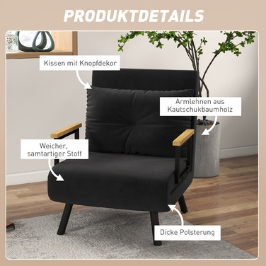 Крісло-релакс у скандинавському стилі, крісло для відпочинку, крісло для читання. З декоративною подушкою з ґудзиками, чорного кольору.