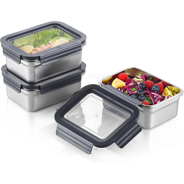 Набори контейнерів для їжі Misichao з нержавіючої сталі, герметичні, з кришкою, 1100 мл (3 шт.)