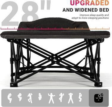Розкладне кемпінгове ліжко OVERMONT з матрацом, 190x70x40 см, витримує до 250 кг, тканина Оксфорд, з кишенею та сумкою для перенесення, чорне