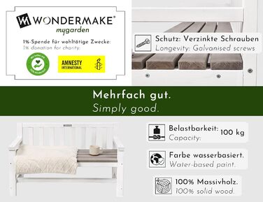 Дитяча дерев'яна лавка Kinder-Gartenbank для саду та відпочинку, 2-місна, з текстильним покриттям та спинкою, масив, білий/сірий/антрацит