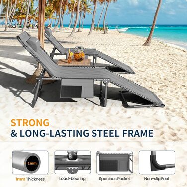 Розкладне ліжко для кемпінгу UDPATIO: зручне ліжко для відпочинку на природі з регульованою спинкою, сіре