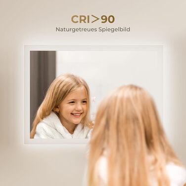 Дзеркало для ванної кімнати з підсвічуванням LED 80x60 см, регульоване, з протитуманним покриттям, вертикальна/горизонтальна установка, 3 кольори світла (3000K/4000K/6500K)