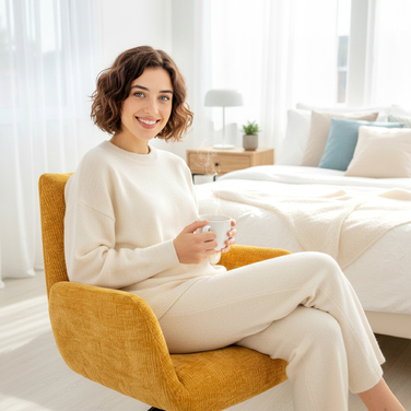 Крісло-шезлонг, акцентне крісло, сучасний дизайн, поворотне, до 120 кг, жовте