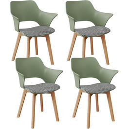 4-Piece GrandCA HOME кухонні стільці Nordischen стилю з масивними дерев'яними ніжками, оббиті стільці для спальні, вітальні, кухні, зелений